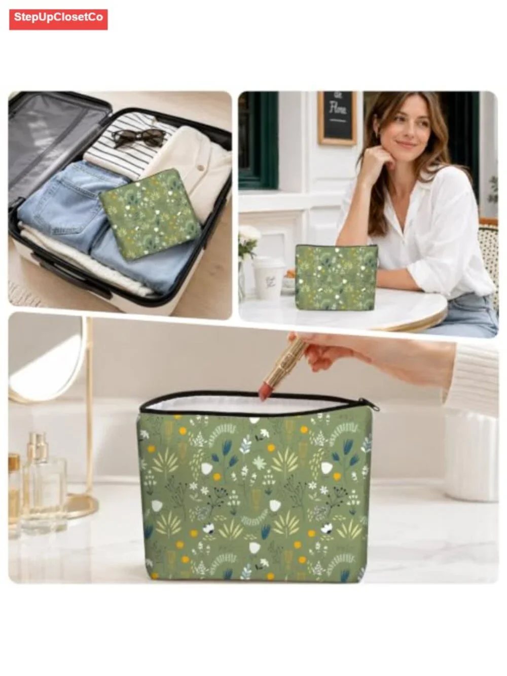 Canvas Makeup Bag Large Travel Cosmetic Pouch Zipper Closure Organizer
